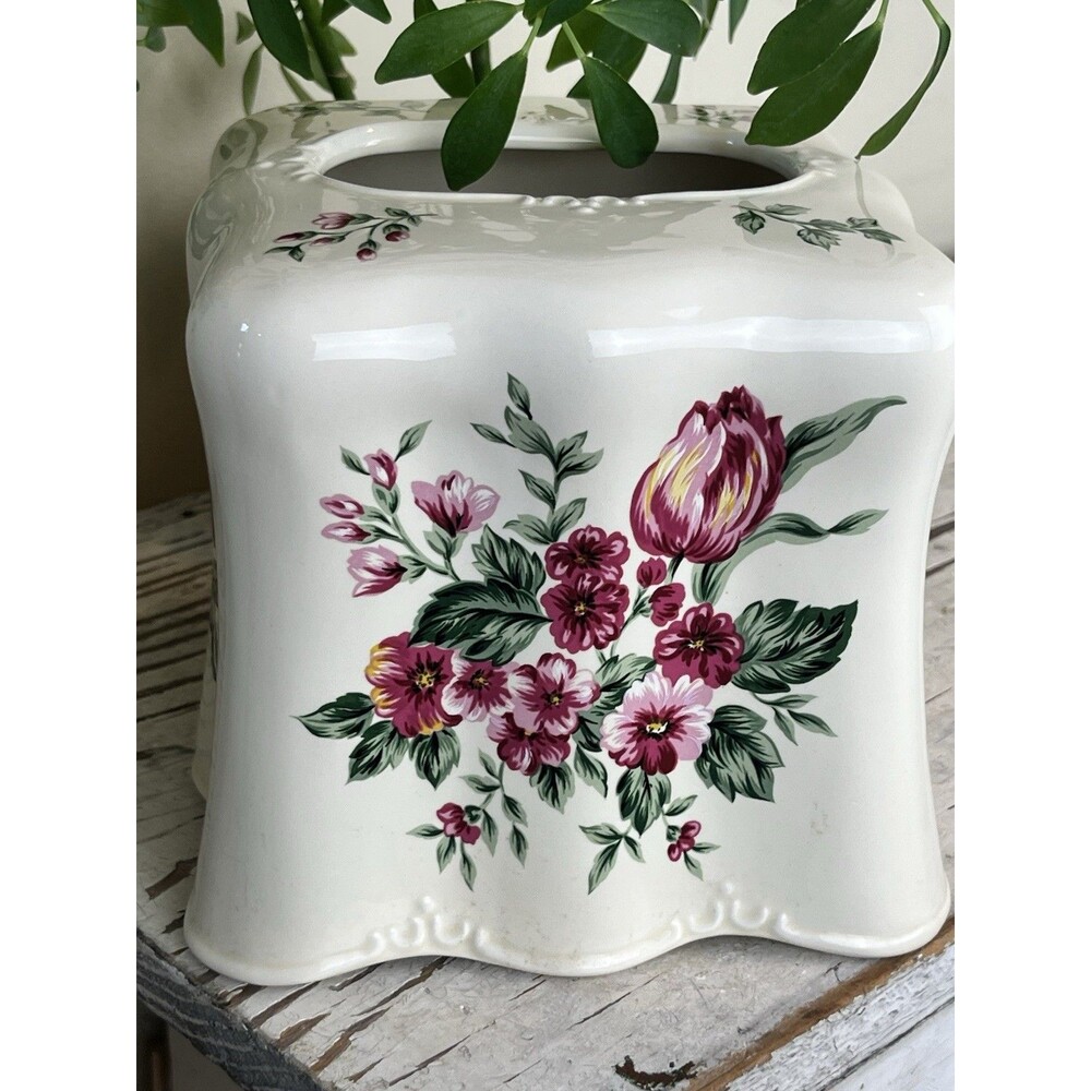 Vintage Rose Cream And Florals Ceramic Tissue Box Cover Liz Home Cottage Decor